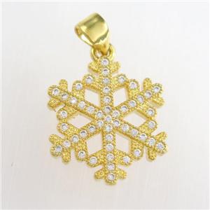 copper snowflake pendants paved zircon, gold plated, approx 18mm dia