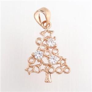 christmas tree, copper pendants paved zircon, rose gold, approx 13-17mm
