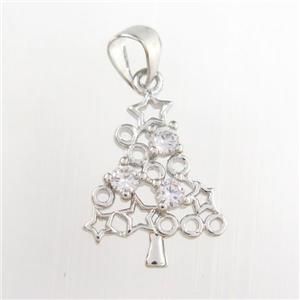 christmas tree, copper pendants paved zircon, platinum plated, approx 13-17mm