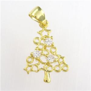 christmas tree, copper pendants paved zircon, gold plated, approx 13-17mm