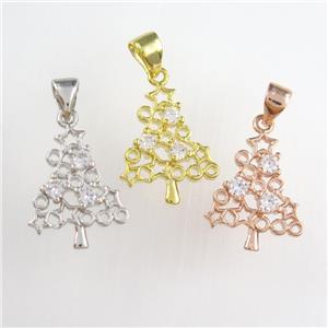 christmas tree, copper pendants paved zircon, mixed color, approx 13-17mm