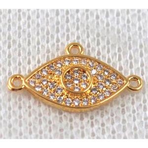 copper eye connector paved zircon with 3loops, gold plated, approx 8-16mm