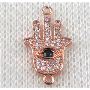 copper hamsahand connector paved zircon, rose gold, approx 10-20mm