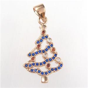 christmas tree, copper pendants paved zircon, rose gold, approx 13-20mm