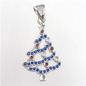 christmas tree, copper pendants paved zircon, platinum plated, approx 13-20mm