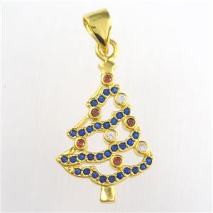 christmas tree, copper pendants paved zircon, gold plated, approx 13-20mm