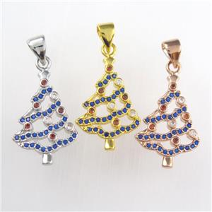 christmas tree, copper pendants paved zircon, mixed color, approx 13-20mm
