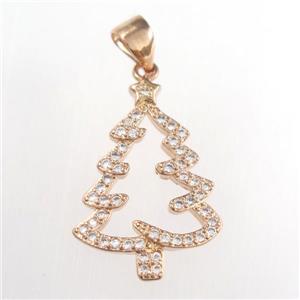 christmas tree, copper pendants paved zircon, rose gold, approx 15-20mm