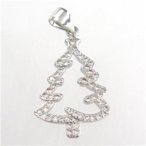 christmas tree, copper pendants paved zircon, platinum plated, approx 15-20mm