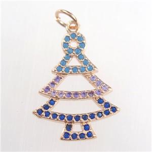 christmas tree, copper pendants paved zircon, rose gold, approx 15-20mm