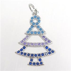 christmas tree, copper pendants paved zircon, platinum plated, approx 15-20mm