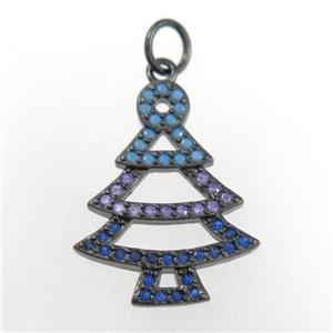 christmas tree, copper pendants paved zircon, black plated, approx 15-20mm