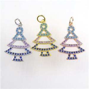 christmas tree, copper pendants paved zircon, mixed color, approx 15-20mm