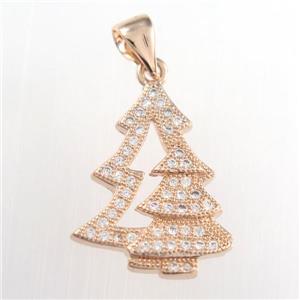 christmas tree, copper pendants paved zircon, rose gold, approx 14-18mm