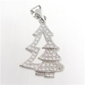 christmas tree, copper pendants paved zircon, platinum plated, approx 14-18mm