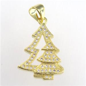 christmas tree, copper pendants paved zircon, gold plated, approx 14-18mm