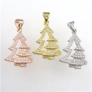 christmas tree, copper pendants paved zircon, mixed color, approx 14-18mm
