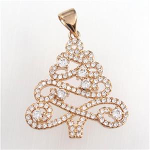 christmas tree, copper pendants paved zircon, rose gold, approx 20-22mm