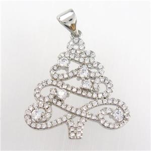 christmas tree, copper pendants paved zircon, platinum plated, approx 20-22mm