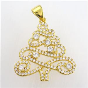 christmas tree, copper pendants paved zircon, gold plated, approx 20-22mm