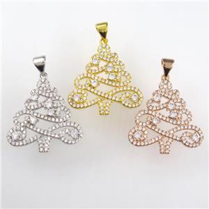 christmas tree, copper pendants paved zircon, mixed color, approx 20-22mm