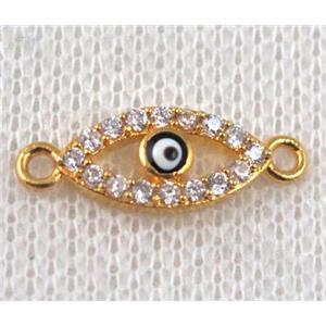 copper evil eye connector paved zircon, gold plated, approx 8-20mm