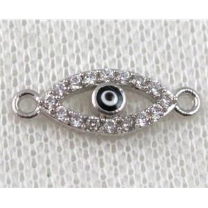 copper evil eye connector paved zircon, platinum plated, approx 8-20mm