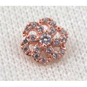 copper flower beads paved zircon, rose gold, approx 10mm dia