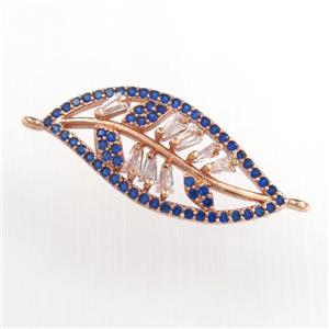 copper leaf connector paved zircon, rose gold, approx 11-27mm