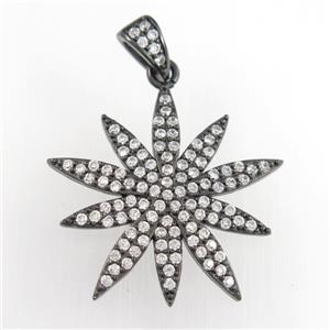 copper flower pendant paved zircon, black plated, approx 28mm dia