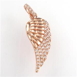 copper angel wing pendant paved zircon, rose gold, approx 13-28mm