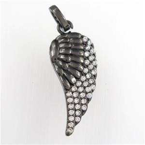 copper angel wing pendant paved zircon, black plated, approx 13-28mm