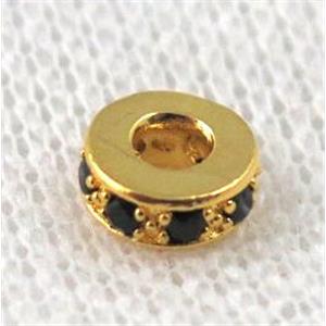 copper beads paved zircon, rondelle, gold plated, approx 7mm dia