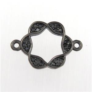 copper wreath connector paved zircon, black plated, approx 14mm dia