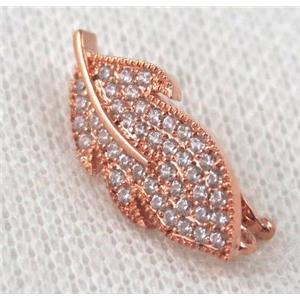copper pendant paved zircon, leaf, rose gold, approx 11-24mm