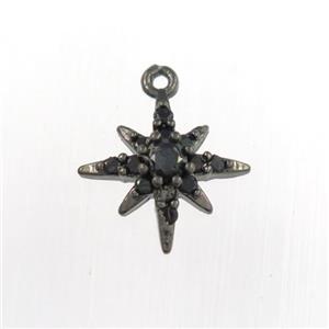 copper northstar pendant paved zircon, black plated, approx 12.5mm dia