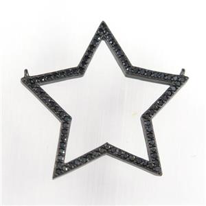copper star pendant paved zircon with 2loops, black plated, approx 33mm