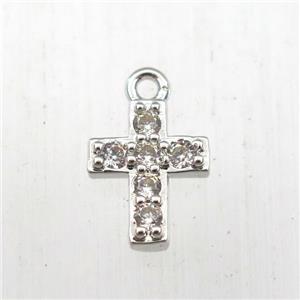 copper cross pendant paved zircon, platinum plated, approx 8-12mm