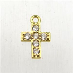 copper cross pendant paved zircon, gold plated, approx 8-12mm