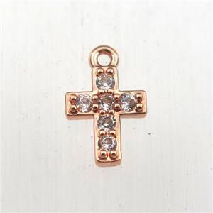 copper cross pendant paved zircon, rose gold, approx 8-12mm