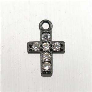 copper cross pendant paved zircon, black plated, approx 8-12mm