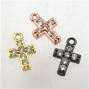 copper cross pendant paved zircon, mixed color, approx 8-12mm