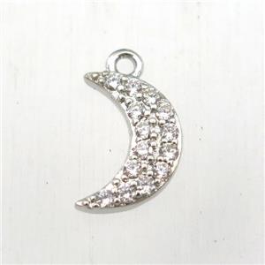 copper moon pendant paved zircon, platinum plated, approx 8-12mm