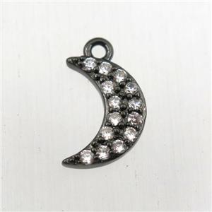 copper moon pendant paved zircon, black plated, approx 8-12mm