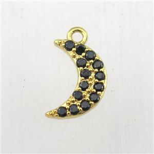 copper moon pendant paved zircon, gold plated, approx 8-12mm