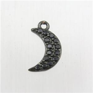 copper moon pendant paved zircon, black plated, approx 8-12mm