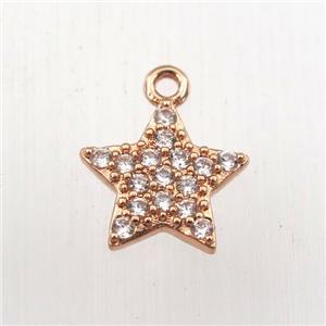 copper star pendant paved zircon, rose gold, approx 12mm dia