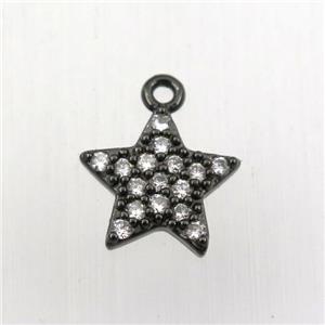 copper star pendant paved zircon, black plated, approx 12mm dia