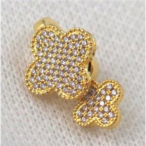 copper clasp paved zircon, clover, gold plated, approx 14-25mm