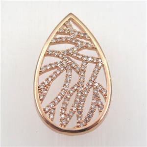 copper pendant paved zircon, teardrop, rose gold, approx 18-30mm
